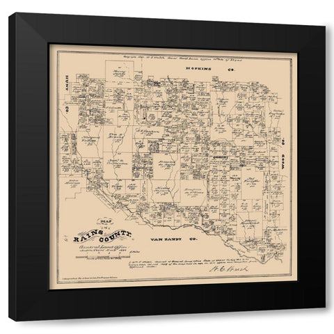 Rains County Texas - Walsh 1880 Black Modern Wood Framed Art Print with Double Matting by Walsh