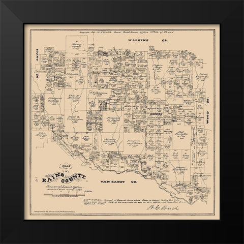 Rains County Texas - Walsh 1880 Black Modern Wood Framed Art Print by Walsh