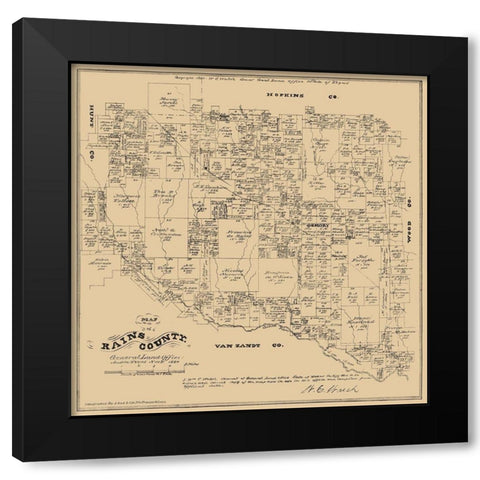 Rains County Texas - Walsh 1880 Black Modern Wood Framed Art Print with Double Matting by Walsh