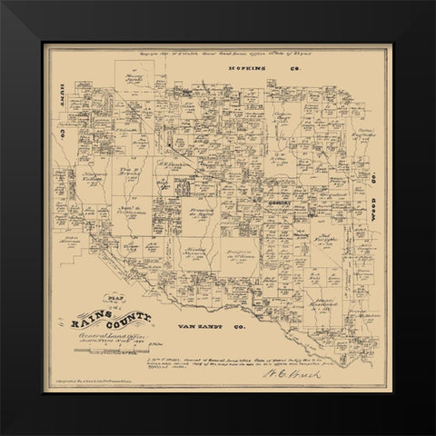 Rains County Texas - Walsh 1880 Black Modern Wood Framed Art Print by Walsh