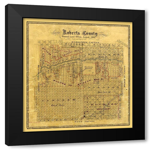 Roberts County Texas - Hausmann 1889 Black Modern Wood Framed Art Print with Double Matting by Hausmann