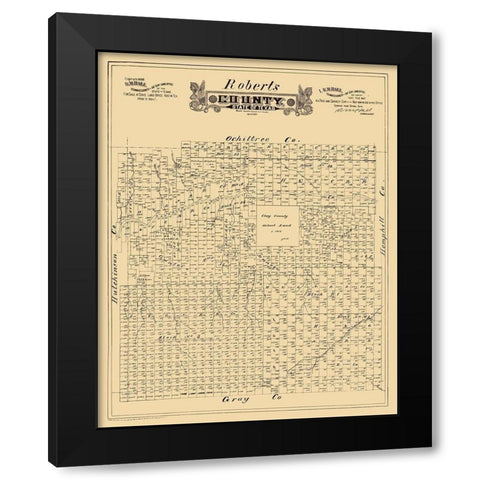Roberts County Texas - Hall 1888 Black Modern Wood Framed Art Print with Double Matting by Hall