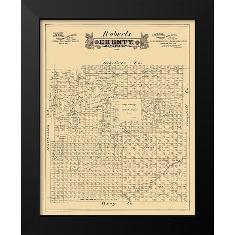 Roberts County Texas - Hall 1888 Black Modern Wood Framed Art Print by Hall
