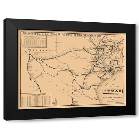 Railroad System Of Texas - Hensoldt 1883 Black Modern Wood Framed Art Print with Double Matting by Hensoldt