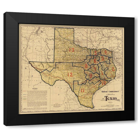 Railroad Commissioners Map of Texas -1897 Black Modern Wood Framed Art Print with Double Matting by Unknown