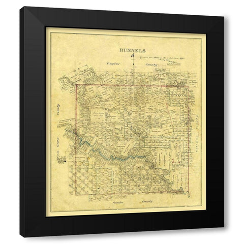 Runnels County Texas -1878 Black Modern Wood Framed Art Print with Double Matting by Unknown