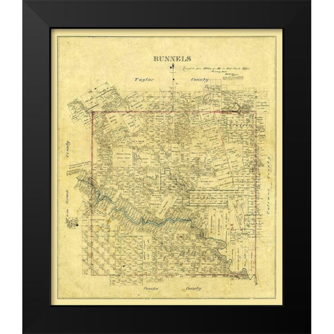 Runnels County Texas -1878 Black Modern Wood Framed Art Print by Unknown