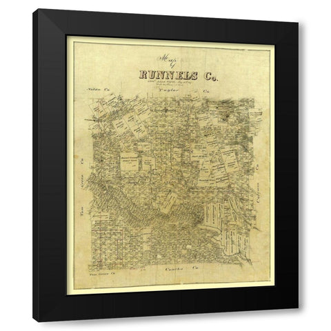 Runnels County Texas -1887 Black Modern Wood Framed Art Print with Double Matting by Unknown