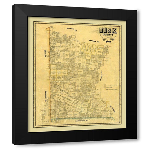 Rusk County Texas - Pressler 1861 Black Modern Wood Framed Art Print with Double Matting by Pressler