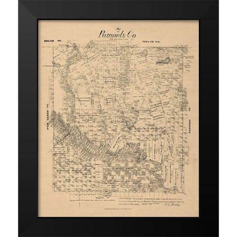 Runnels County Texas - Walsh 1879 Black Modern Wood Framed Art Print by Walsh