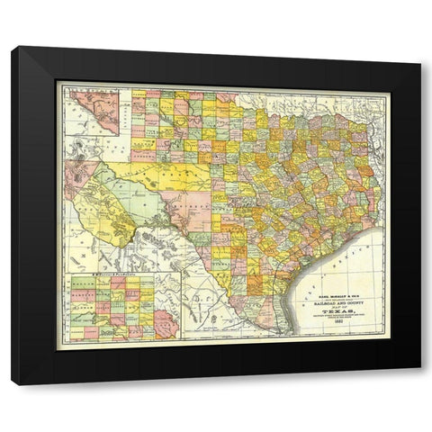 Texas Railroads and Counties - Rand McNally 1882 Black Modern Wood Framed Art Print by Rand McNally