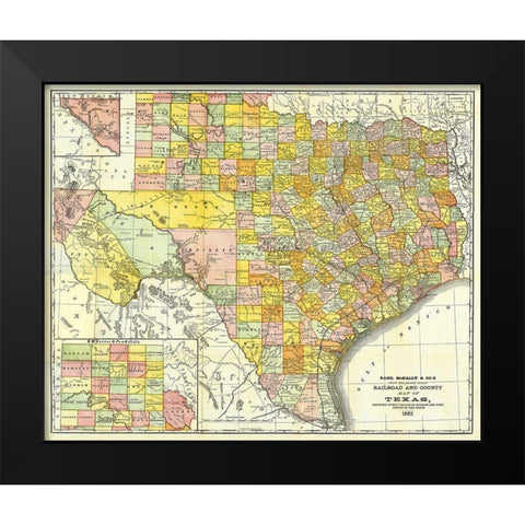 Texas Railroads and Counties - Rand McNally 1882 Black Modern Wood Framed Art Print by Rand McNally