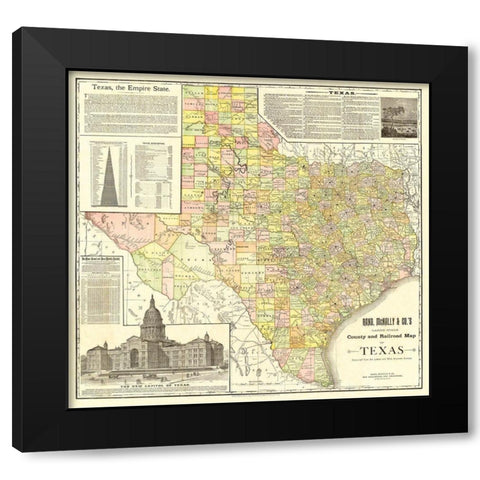 Texas Counties and Railroads - Rand McNally 1891 Black Modern Wood Framed Art Print by Rand McNally