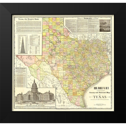 Texas Counties and Railroads - Rand McNally 1891 Black Modern Wood Framed Art Print by Rand McNally