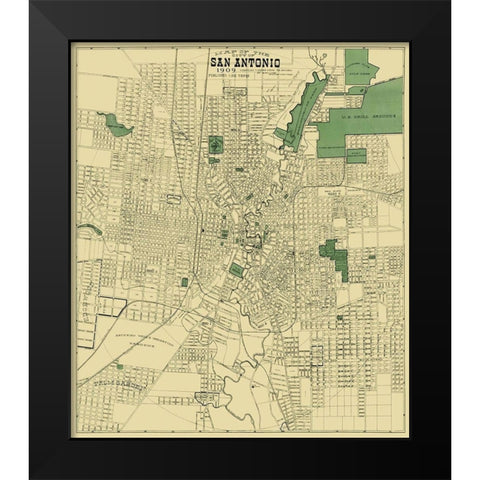 San Antonio Texas - Rullman 1909 Black Modern Wood Framed Art Print by Rullman