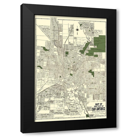 San Antonio Texas - Tengg 1915 Black Modern Wood Framed Art Print with Double Matting by Tengg