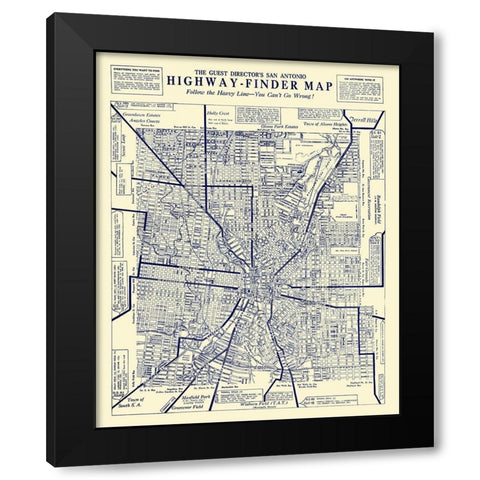 San Antonio Texas Highway Finder - 1929 Black Modern Wood Framed Art Print with Double Matting by Unknown