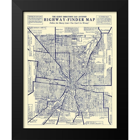 San Antonio Texas Highway Finder - 1929 Black Modern Wood Framed Art Print by Unknown