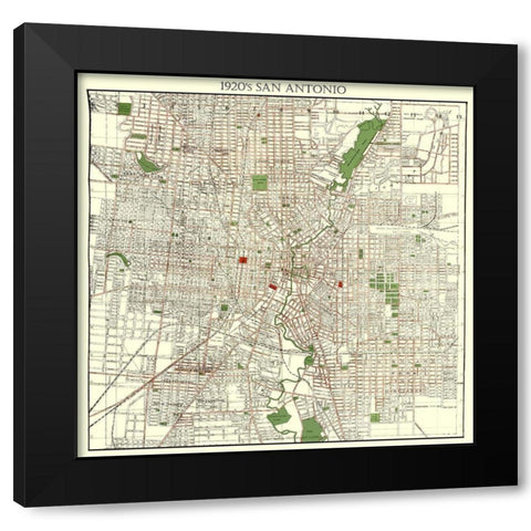 San Antonio Texas - Appler 1920 Black Modern Wood Framed Art Print with Double Matting by Appler