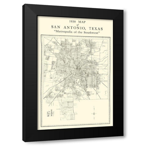 San Antonio Texas - National 1930 Black Modern Wood Framed Art Print with Double Matting by National