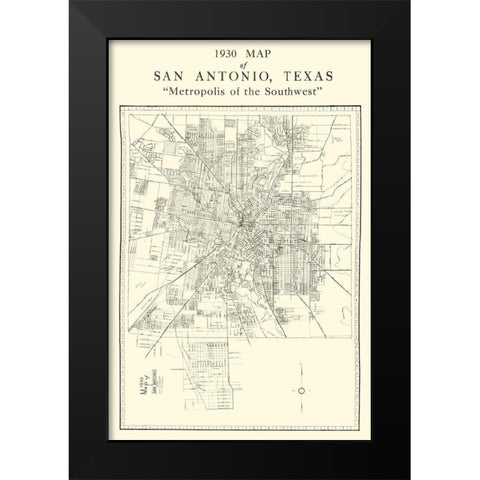 San Antonio Texas - National 1930 Black Modern Wood Framed Art Print by National