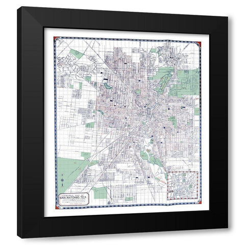 San Antonio Texas - Ashburn 1940 Black Modern Wood Framed Art Print with Double Matting by Ashburn