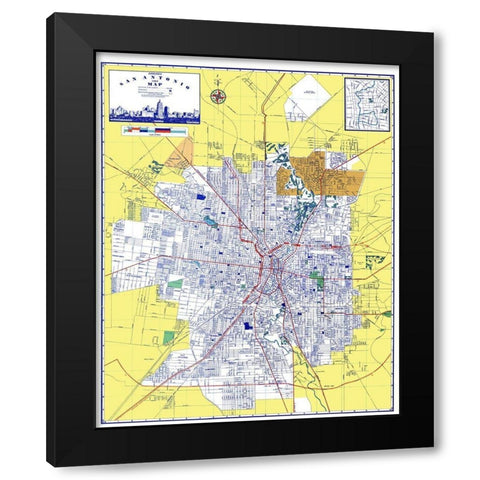 San Antonio Texas - Ashburn 1950 Black Modern Wood Framed Art Print with Double Matting by Ashburn