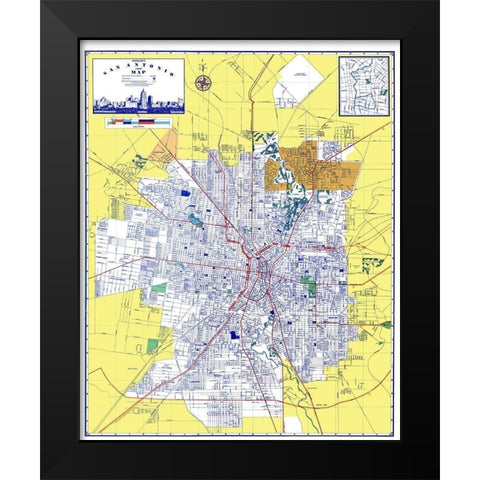 San Antonio Texas - Ashburn 1950 Black Modern Wood Framed Art Print by Ashburn