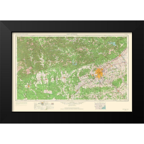 San Antonio Texas Quad - USGS 1964 Black Modern Wood Framed Art Print by USGS