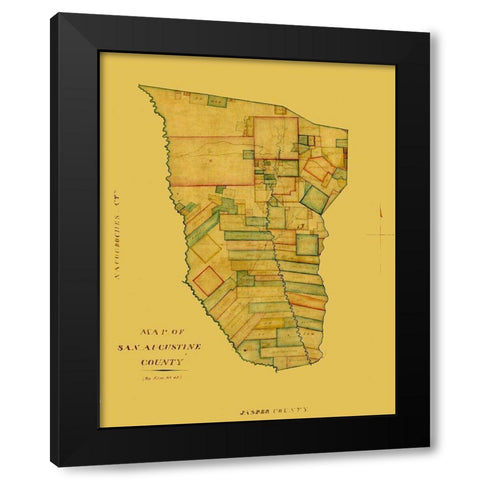 San Augustine County Texas -1839 Black Modern Wood Framed Art Print with Double Matting by Unknown