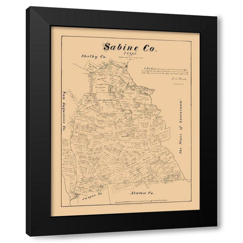 Sabine County Texas - Walsh 1879 Black Modern Wood Framed Art Print by Walsh