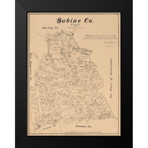 Sabine County Texas - Walsh 1879 Black Modern Wood Framed Art Print by Walsh