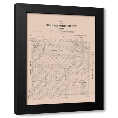 Shackelford County Texas - Walsh 1879 Black Modern Wood Framed Art Print with Double Matting by Walsh