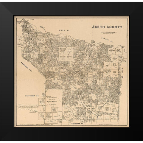 Smith County Texas - Wildort 1905 Black Modern Wood Framed Art Print by Wildort