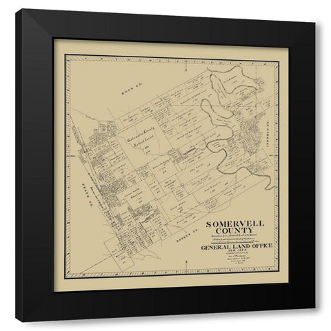 Somervell County Texas - Theilepape 1884 Black Modern Wood Framed Art Print with Double Matting by Thielepape