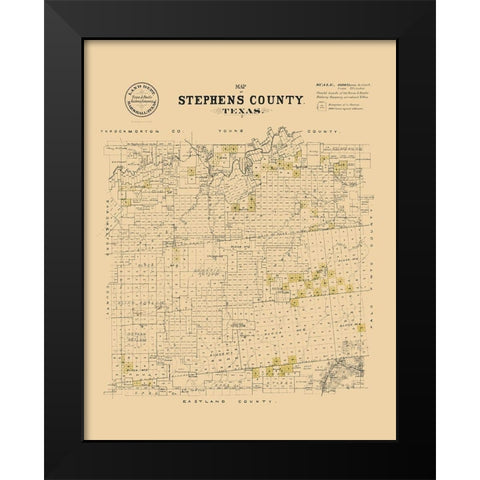 Stephens County Texas - Strickland 1870 Black Modern Wood Framed Art Print by Strickland