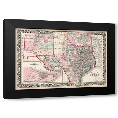 Texas Counties - Gamble 1876 Black Modern Wood Framed Art Print with Double Matting by Gamble