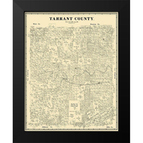 Tarrant Texas Landowner - Land Office 1885 Black Modern Wood Framed Art Print by Land Office