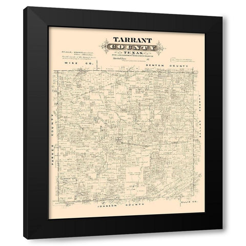Tarrant County Texas - Gast 1870 Black Modern Wood Framed Art Print with Double Matting by Gast
