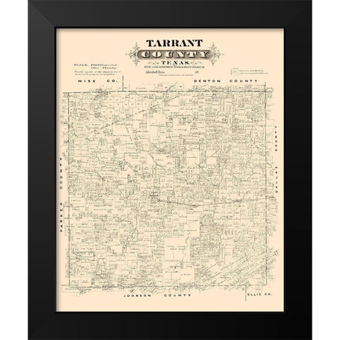 Tarrant County Texas - Gast 1870 Black Modern Wood Framed Art Print by Gast