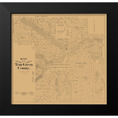 Tom Green County East Texas - McGaughey 1894 Black Modern Wood Framed Art Print by McGaughey