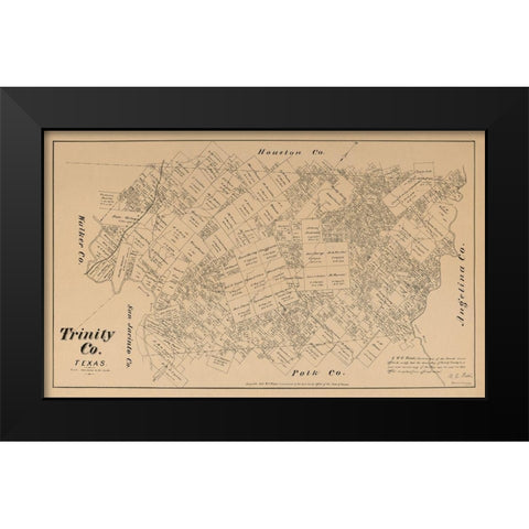 Trinity County Texas - Walsh 1879 Black Modern Wood Framed Art Print by Walsh