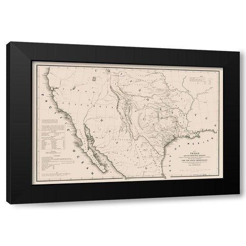 Texas - Adjacent Countries - Emory 1844 Black Modern Wood Framed Art Print with Double Matting by Emory