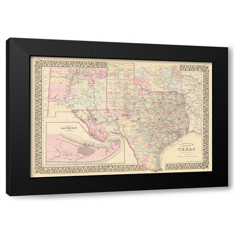 Texas - County Map - Mitchell 1880 Black Modern Wood Framed Art Print by Mitchell