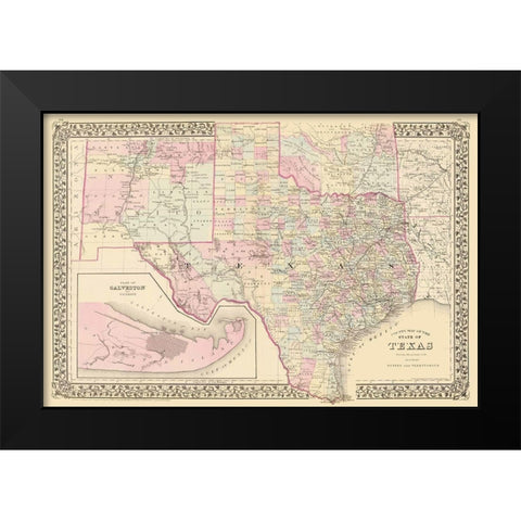 Texas - County Map - Mitchell 1880 Black Modern Wood Framed Art Print by Mitchell