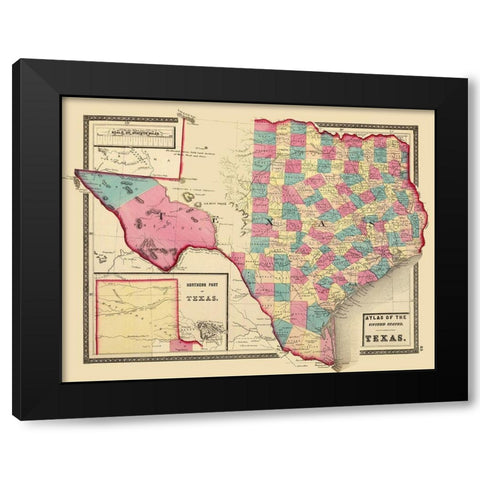 Texas - Northern Texas - Walling 1872 Black Modern Wood Framed Art Print by Walling