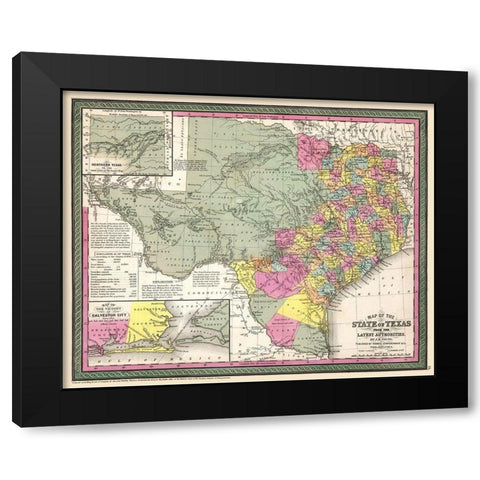 Texas - Young 1852 Black Modern Wood Framed Art Print by Young