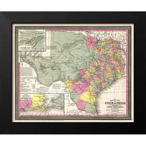 Texas - Young 1852 Black Modern Wood Framed Art Print by Young