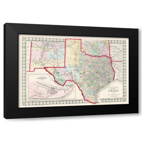 Texas - Augustus Mitchell 1874 Black Modern Wood Framed Art Print by Mitchell