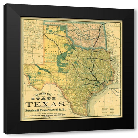Texas Revised - Rand McNally 1876 Black Modern Wood Framed Art Print by Rand McNally